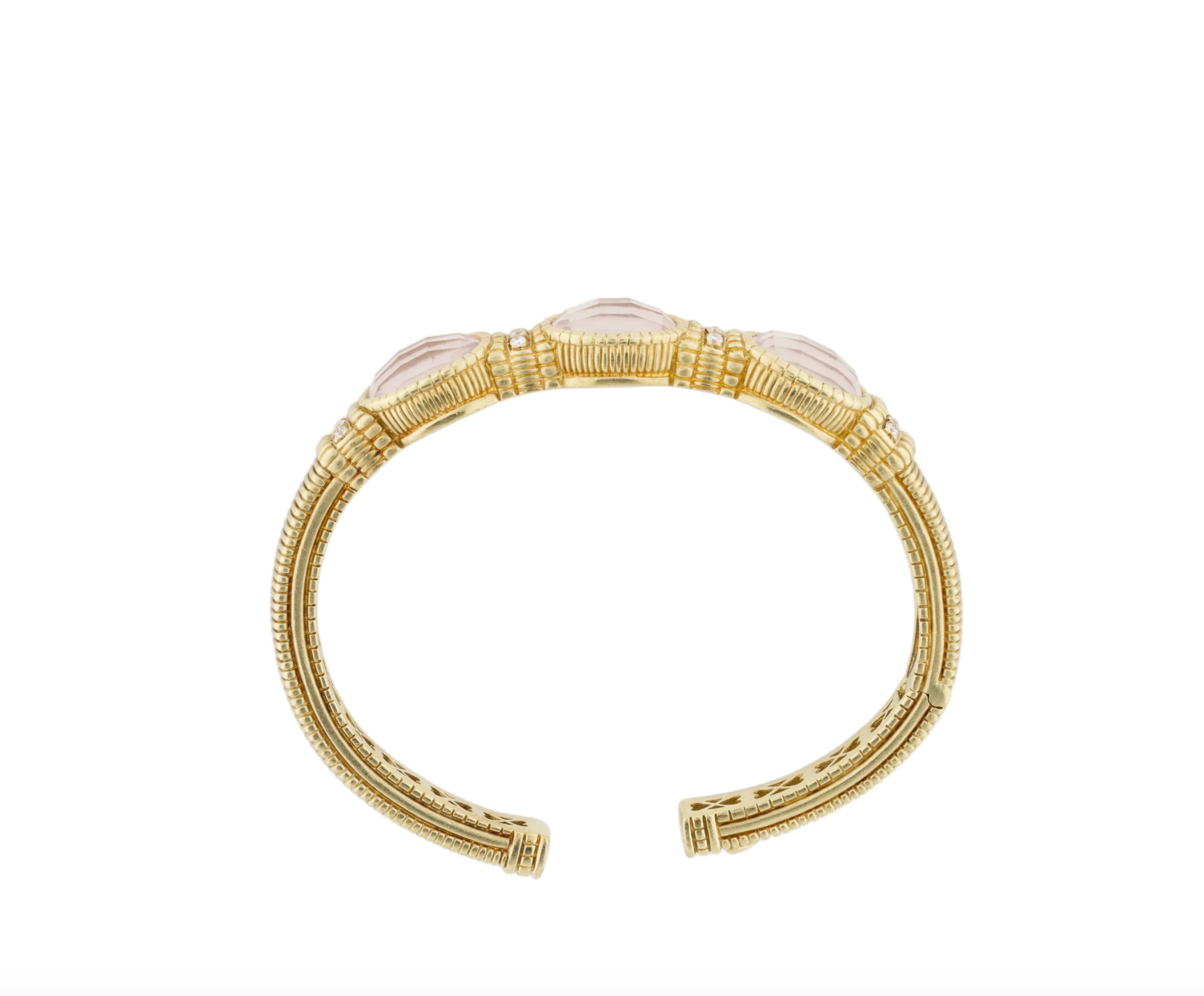JUDITH RIPKA 18K YELLOW GOLD, DIAMOND & ROSE QUARTZ CUFF BRACELET