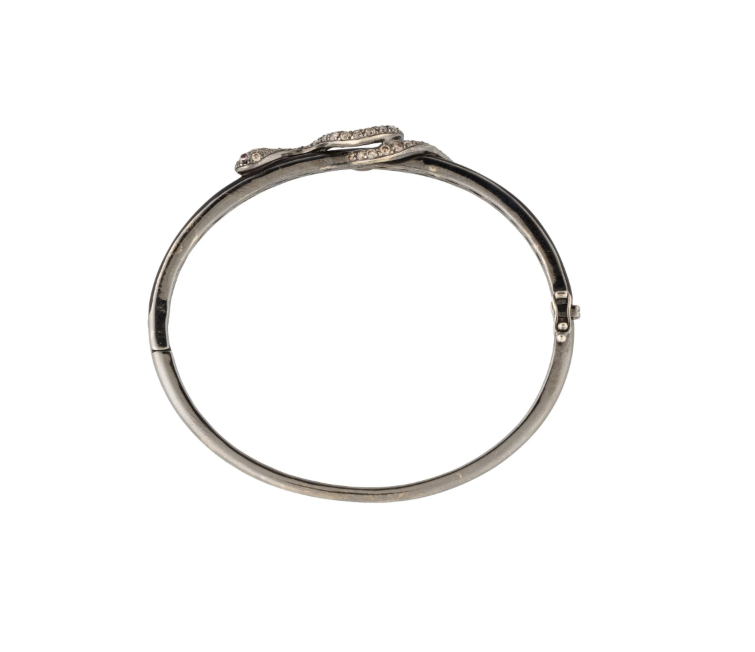 18K WHITE GOLD ENAMEL, DIAMOND & RUBY SNAKE BANGLE BRACELET