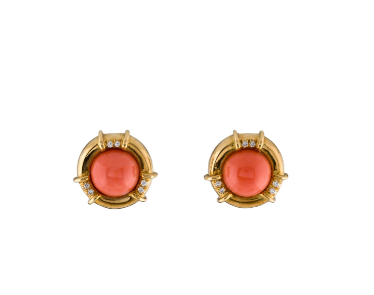 TIFFANY & CO 18K YELLOW GOLD, DIAMOND AND ITALIAN CORAL EARRINGS