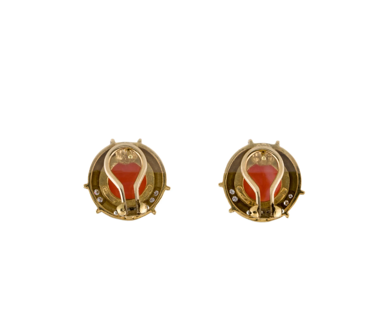 TIFFANY & CO 18K YELLOW GOLD, DIAMOND AND ITALIAN CORAL EARRINGS