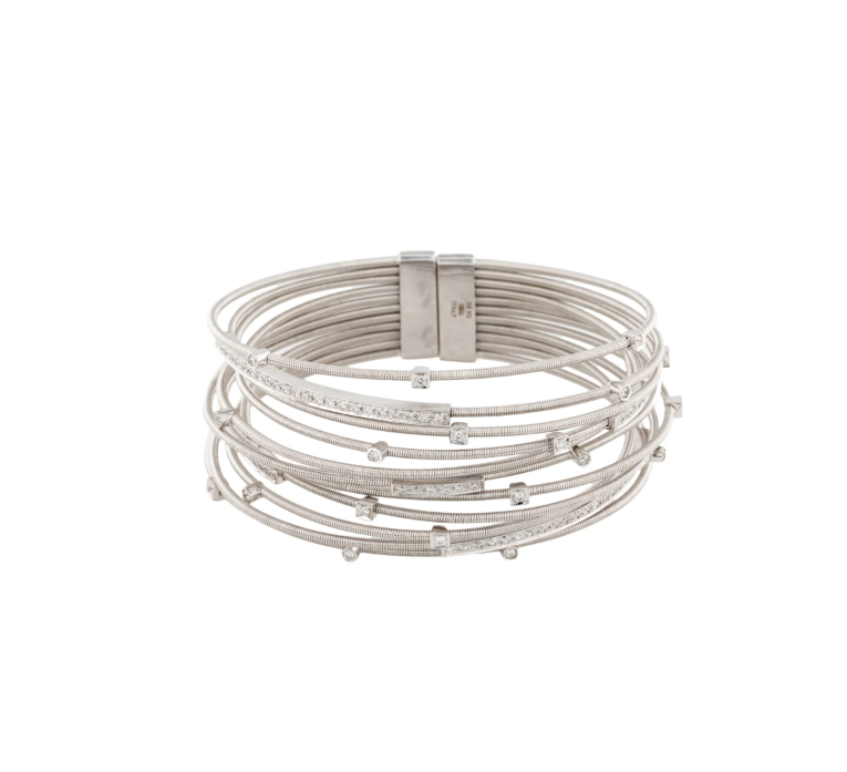 18K WHITE GOLD & DIAMOND MULTI-STRAND CUFF BRACELET