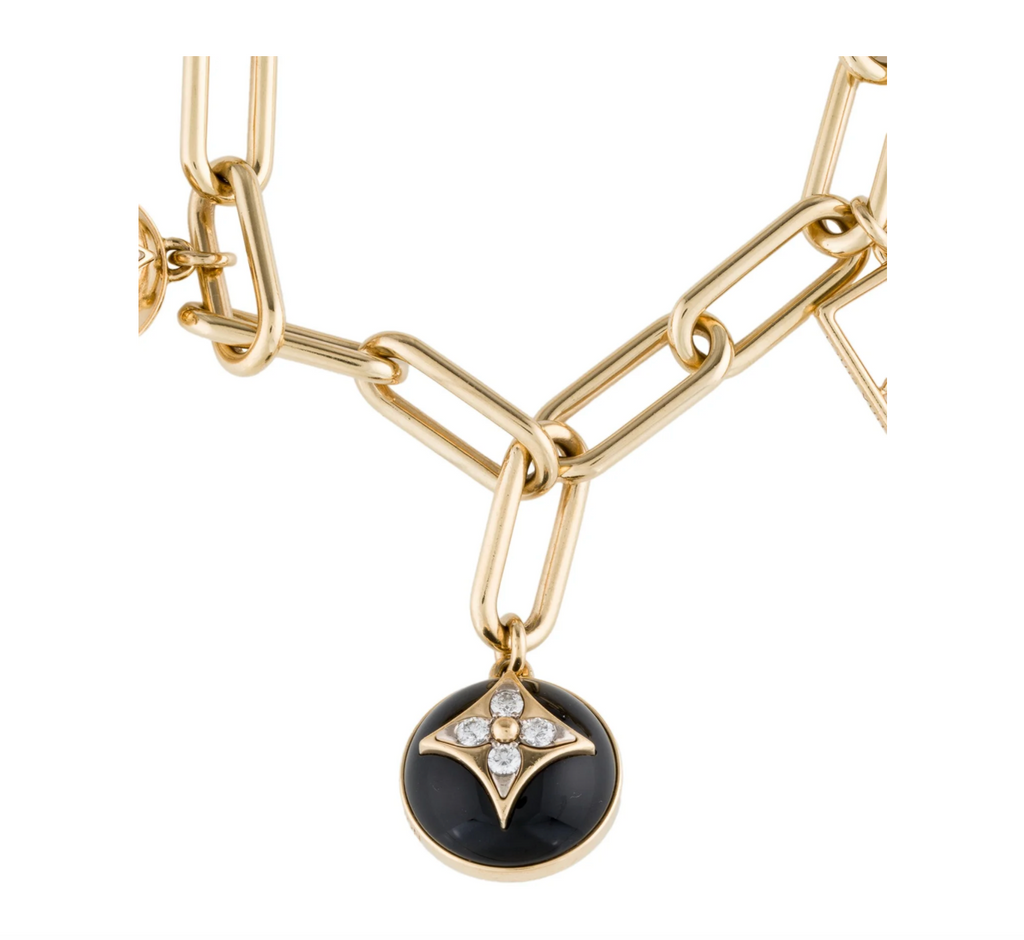 LOUIS VUITTON 18K YELLOW GOLD & DIAMONDS, MOTHER OF PEARL, OYNX BLOSSOM BRACELET