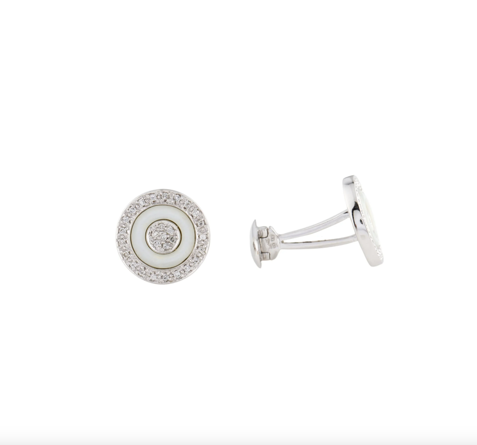 18K WHITE GOLD, DIAMOND AND MOTHER OF PEARL MENS CUFFLINKS