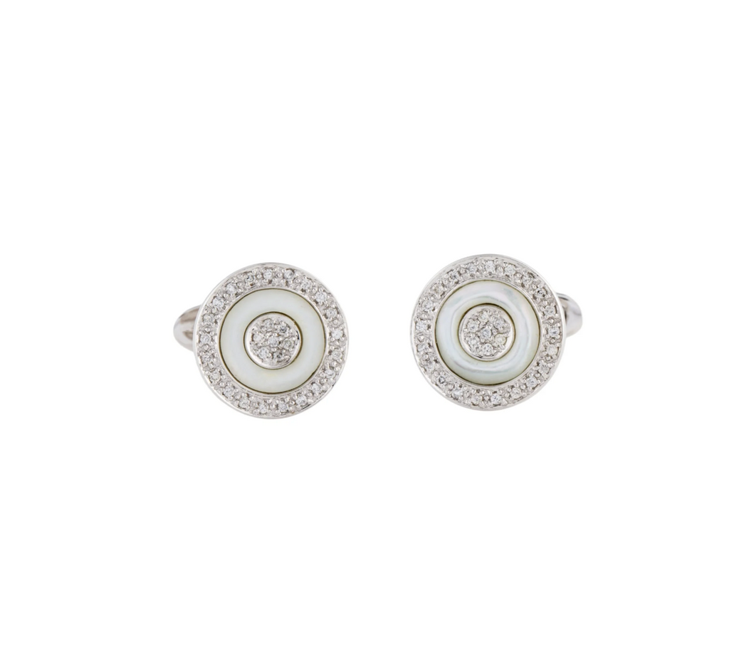 18K WHITE GOLD, DIAMOND AND MOTHER OF PEARL MENS CUFFLINKS