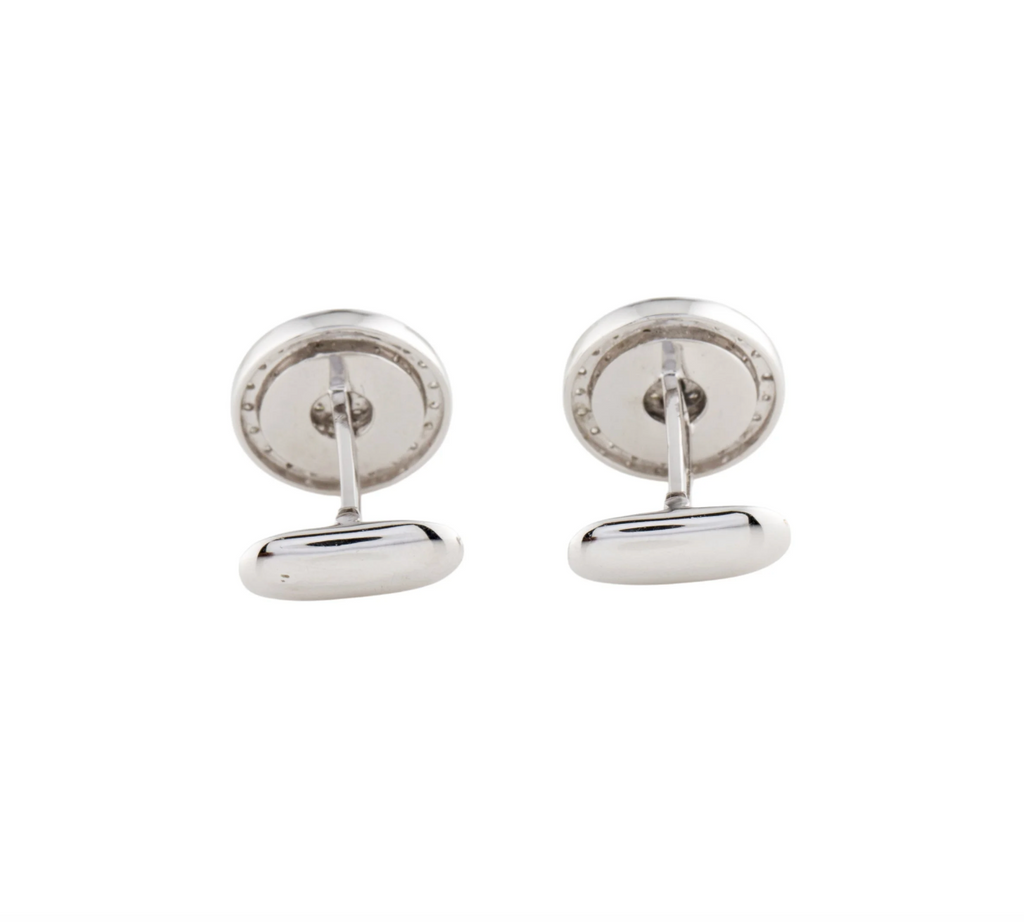 18K WHITE GOLD, DIAMOND AND MOTHER OF PEARL MENS CUFFLINKS