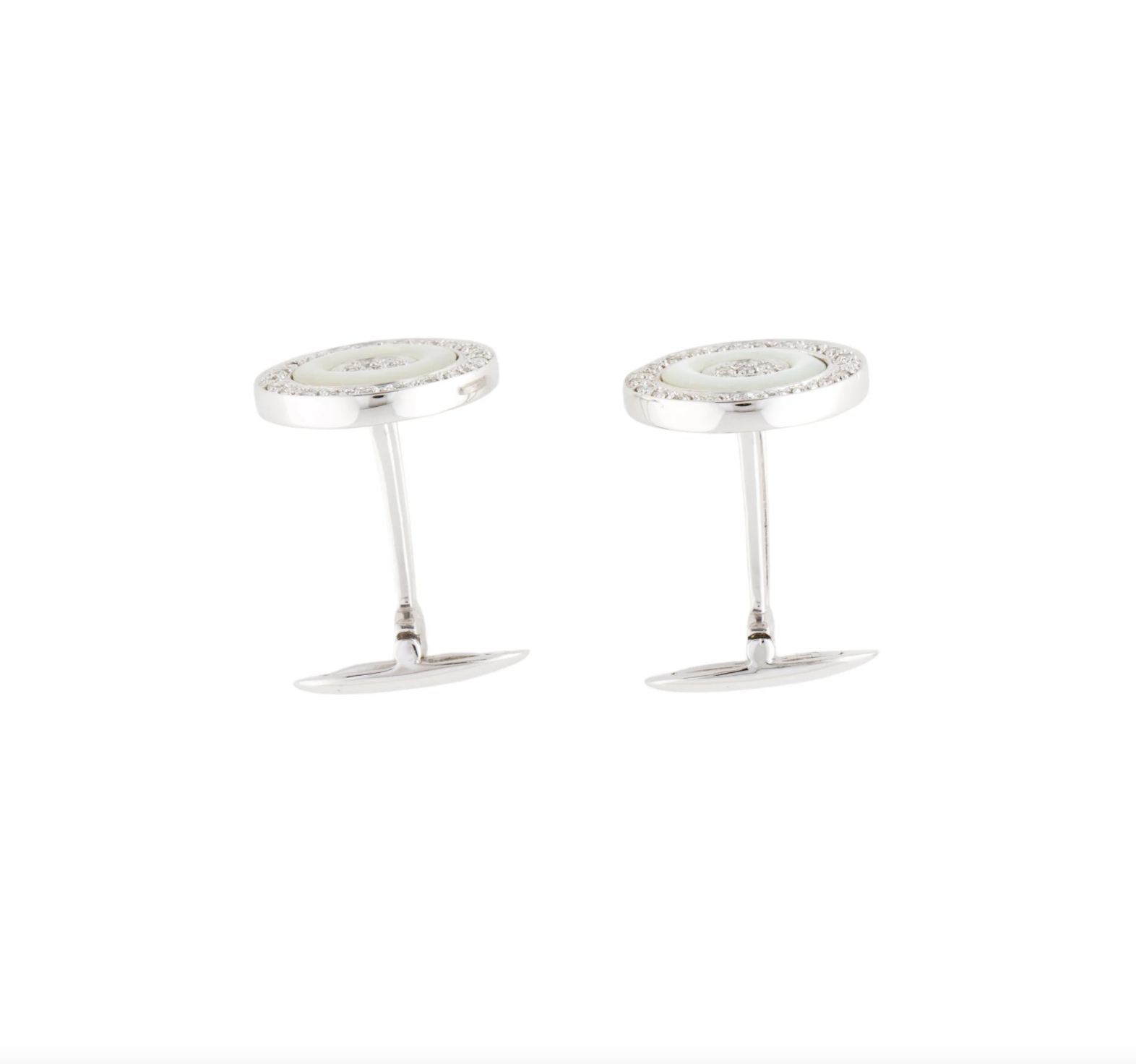 18K WHITE GOLD, DIAMOND AND MOTHER OF PEARL MENS CUFFLINKS