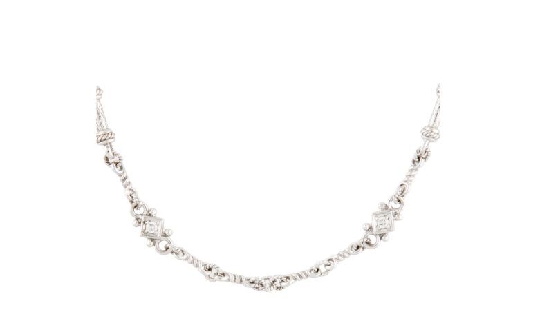 JUDITH RIPKA 18K WHITE GOLD AND DIAMOND STATION NECKLACE