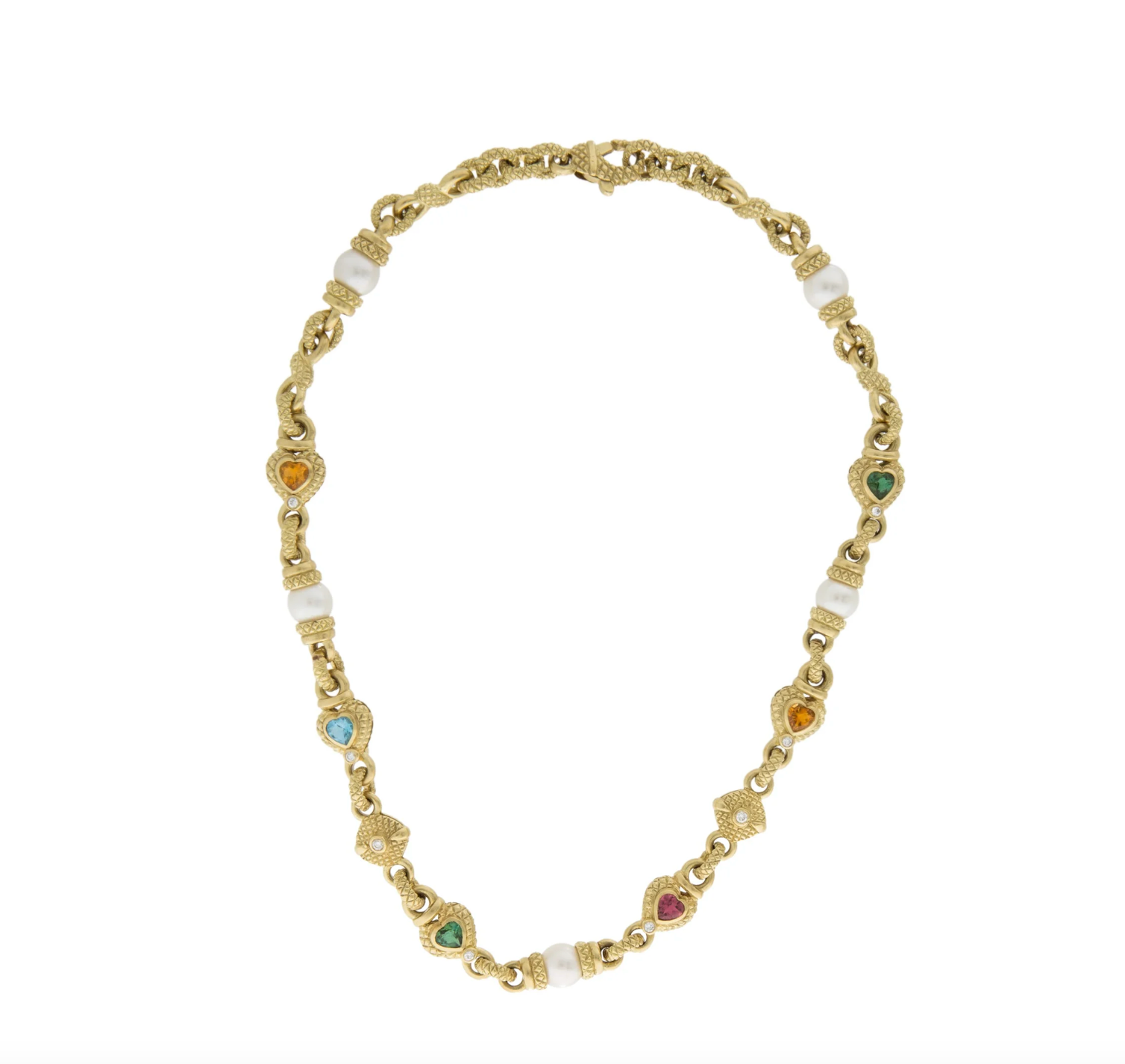 CUSTOM MADE DESIGNER 18K YELLOW GOLD, DIAMOND & MULTI-COLORED GEMSTONE NECKLACE