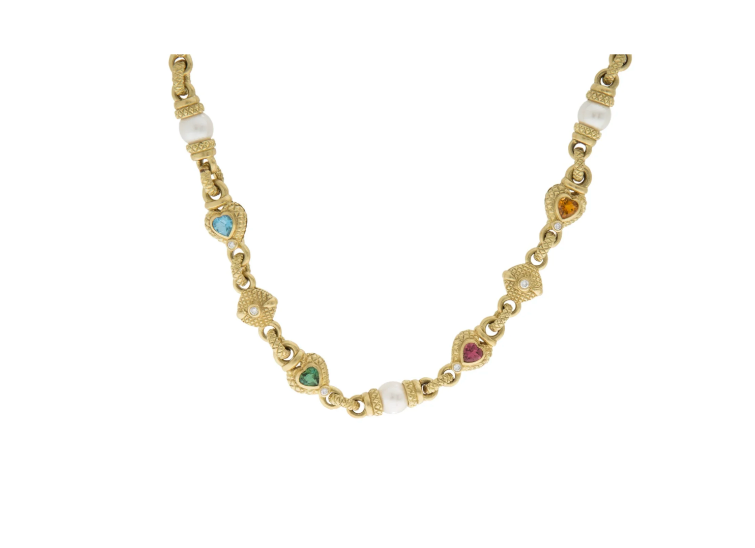 CUSTOM MADE DESIGNER 18K YELLOW GOLD, DIAMOND & MULTI-COLORED GEMSTONE NECKLACE