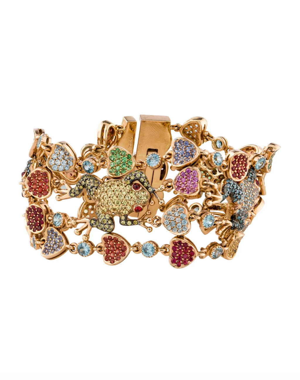 ZORAB 18K ROSE GOLD MULTISTONE FROG AND HEART ARTICULATED LINK BRACELET