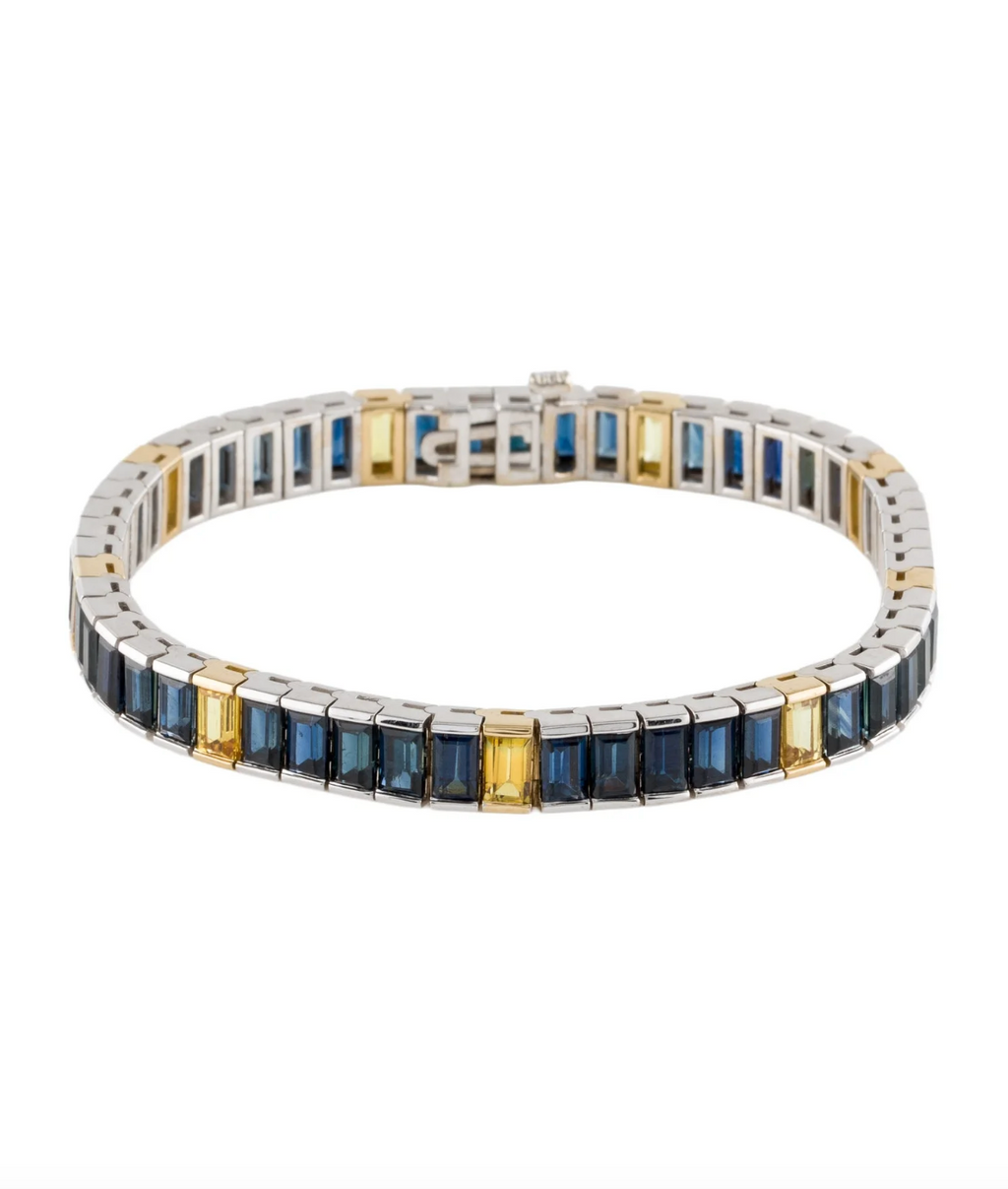 18K WHITE AND YELLOW GOLD 22 CARAT SAPPHIRE TENNIS BRACELET "ONE OF A KIND"