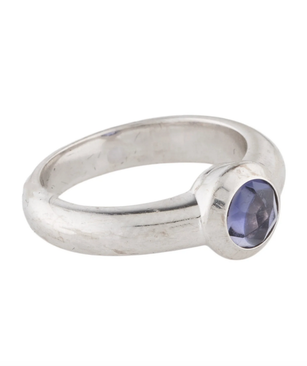 TIFFANY AND CO. 18K WHITE GOLD IOLITE COCKTAIL RING