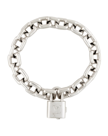 LOUIS VUITTON 18K WHITE GOLD PADLOCK CHARM BRACELET