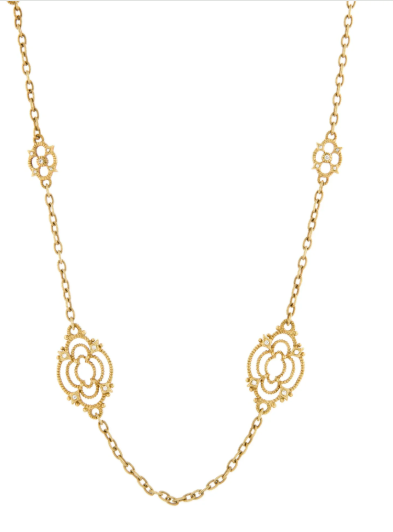 JUDITH RIPKA 18K YELLOW GOLD AND DIAMOND FILLIGREE STATION NECKLACE