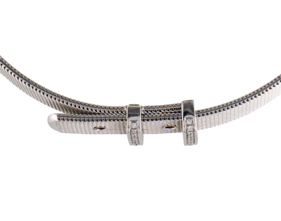 DAMIANI 18K WHITE GOLD AND DIAMOND BELT BUCKLE BRACELET AND NECKLACE COMBINATION