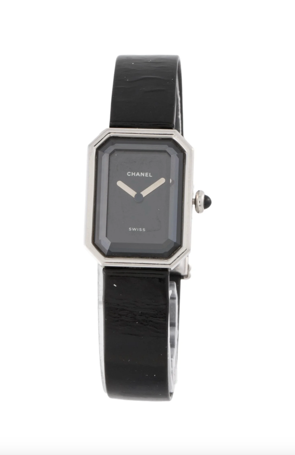 CHANEL PLATINUM AND PATENT LEATHER PREMIERE WATCH