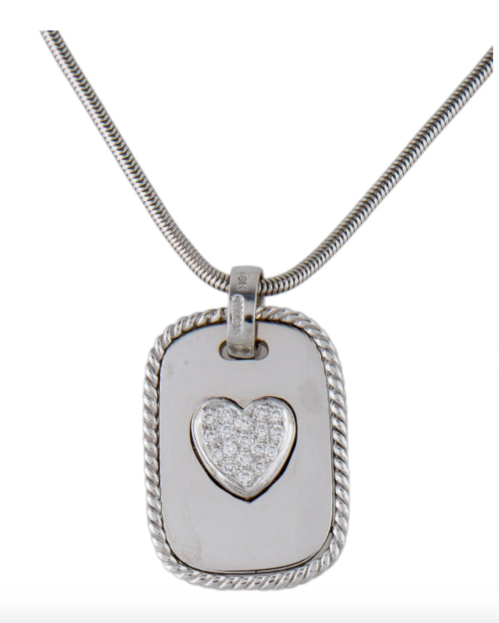 CASSIS 18K WHITE GOLD & DIAMOND HEART TAG PENDANT NECKLACE