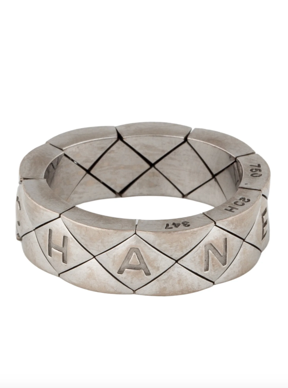 CHANEL 18K WHITE GOLD MATELASSE RING ( RECENTLY POLISHED LIKE NEW AGAIN )