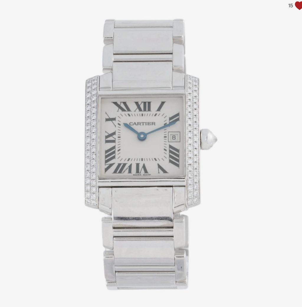CARTIER 18K WHITE GOLD AND DIAMOND TANK FRANCAISE