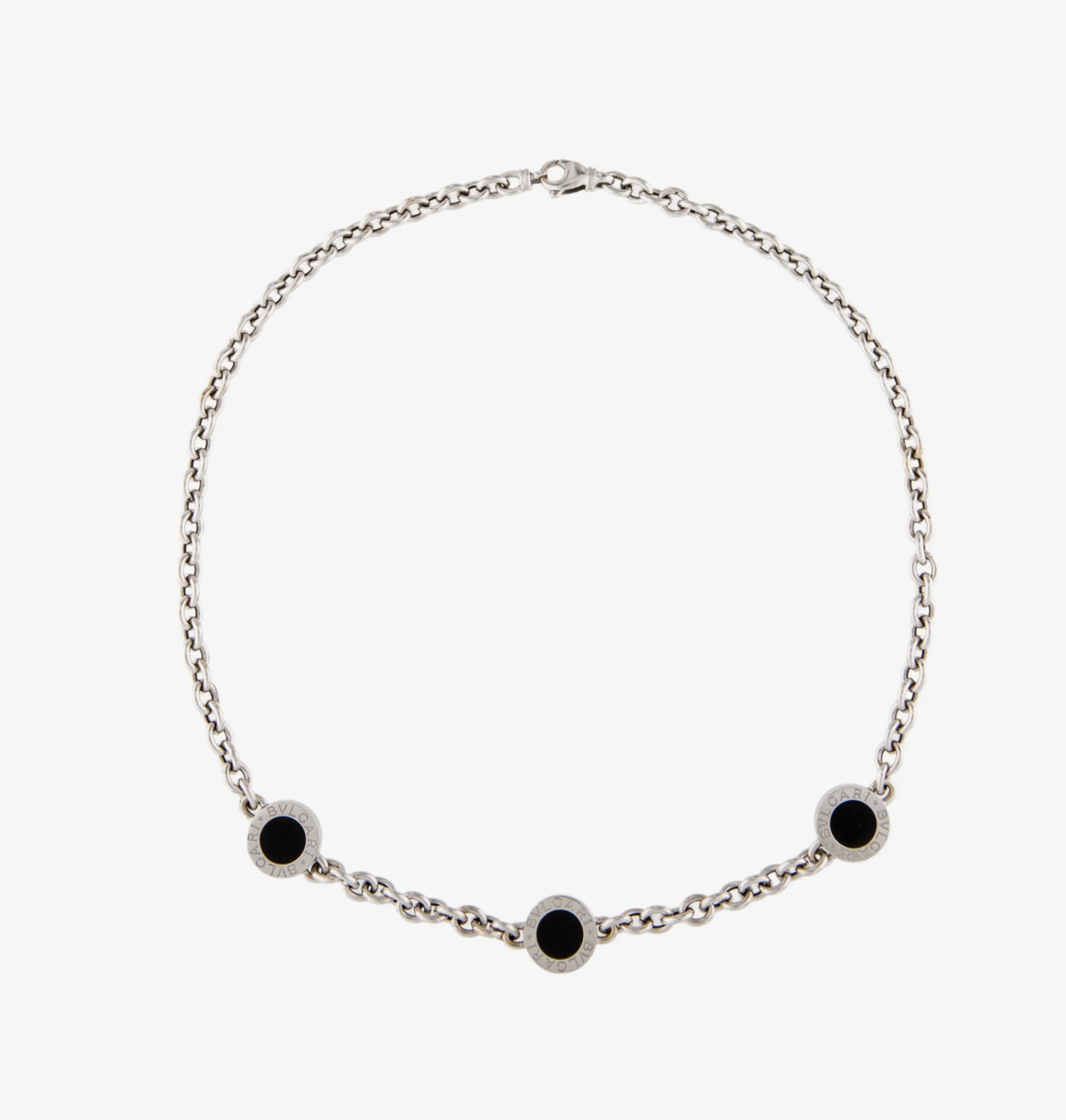 BVLGARI 18K WHITE GOLD AND BLACK OYNX STATION NECKLACE