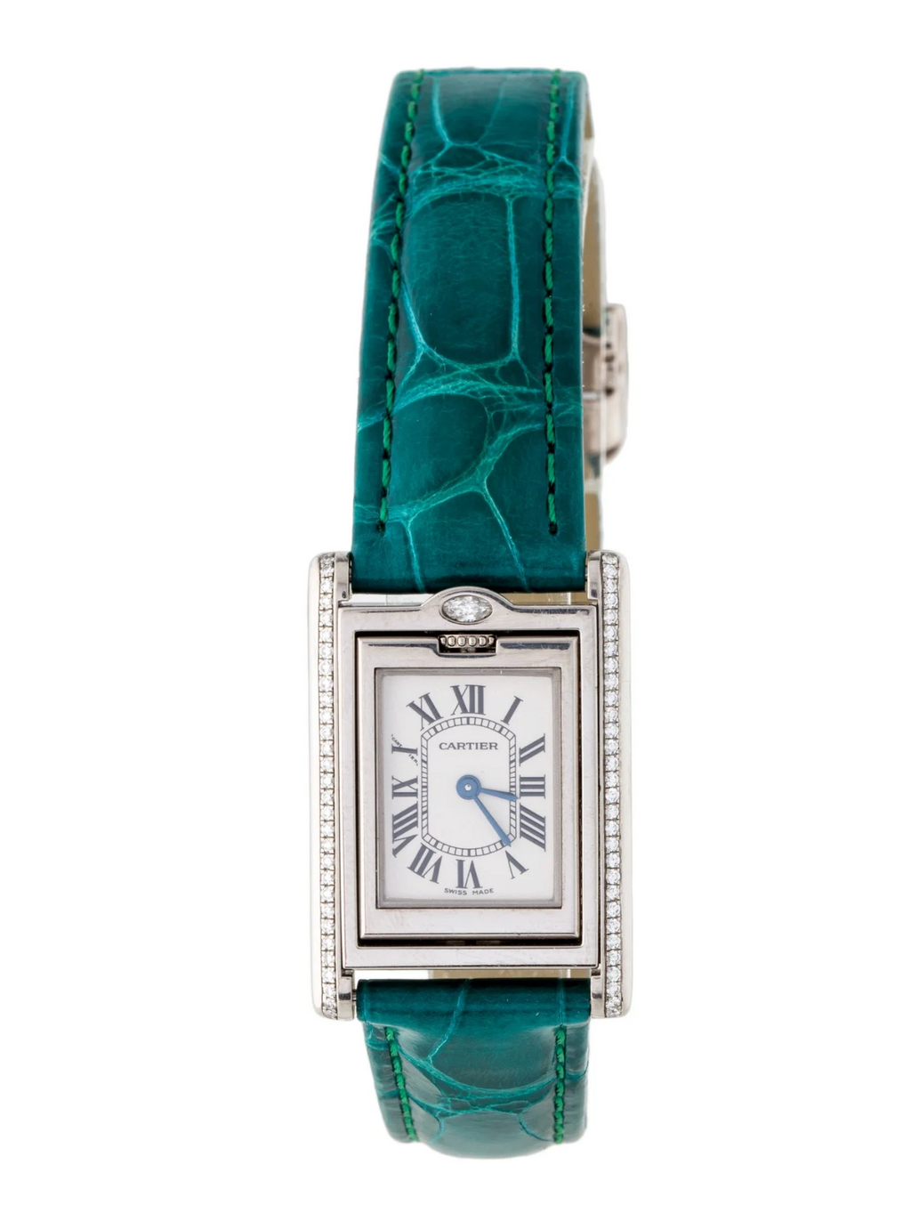 CARTIER 18K WHITE GOLD AND DIAMOND TANK REVERSING BASCULANTE