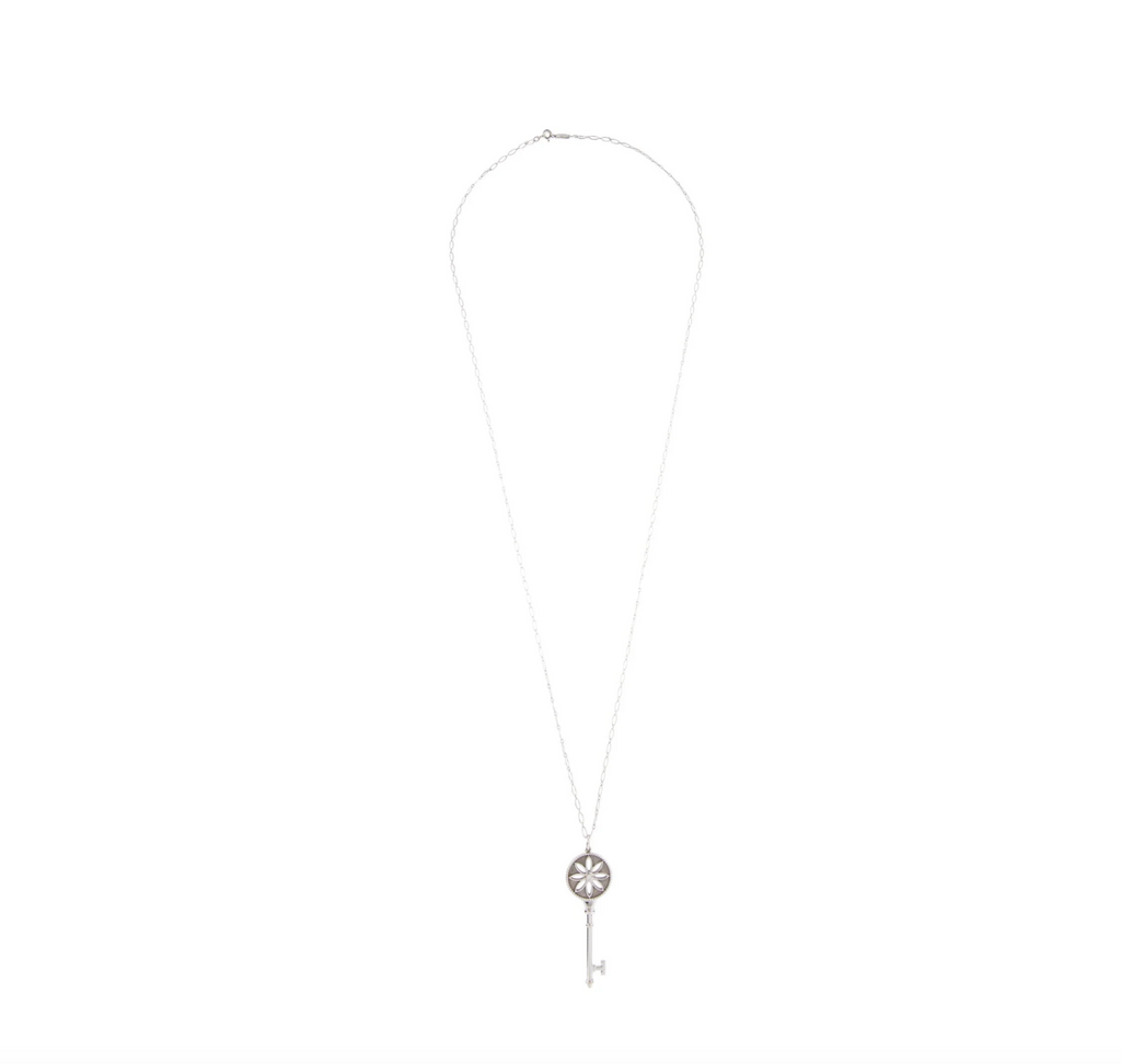 TIFFANY & CO 18K WHITE GOLD & DIAMOND KEY PENDANT WITH CHAIN LINK NECKLACE