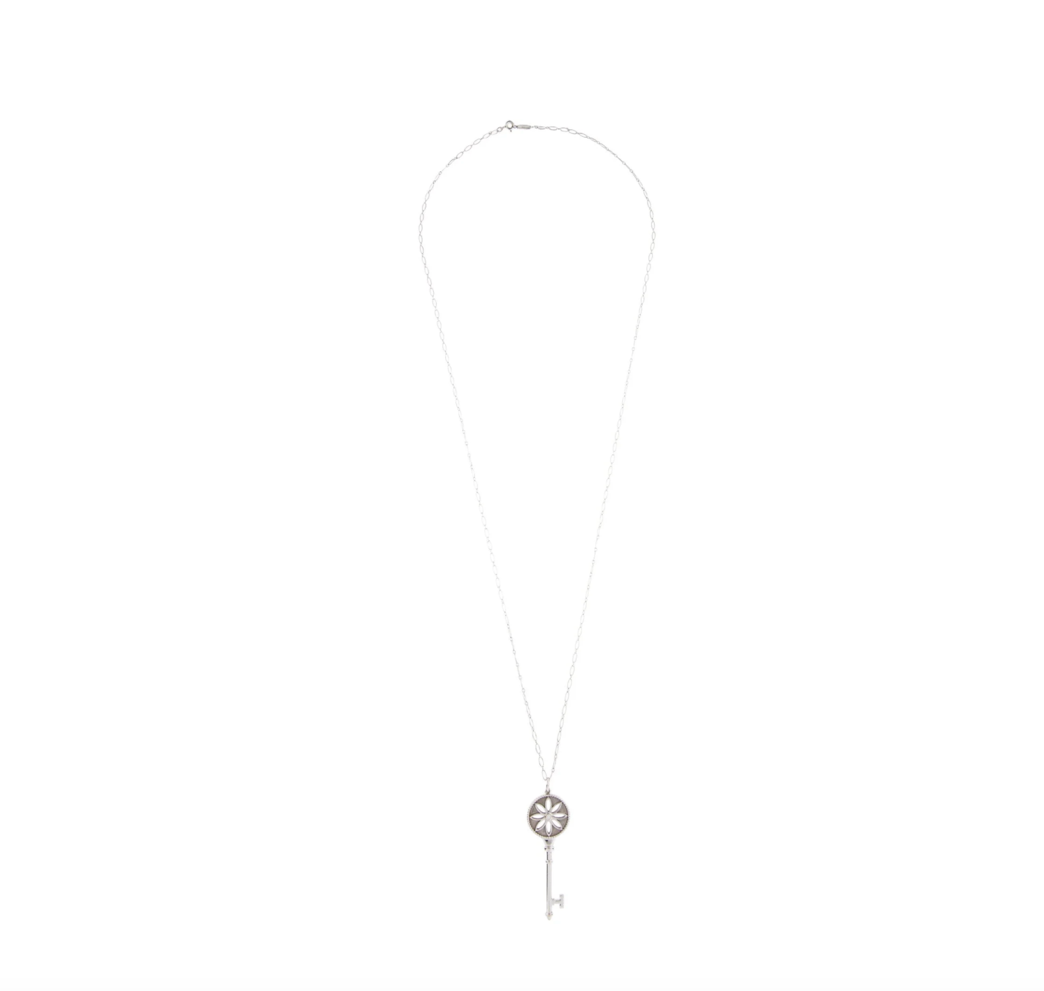 TIFFANY & CO 18K WHITE GOLD & DIAMOND KEY PENDANT WITH CHAIN LINK NECKLACE