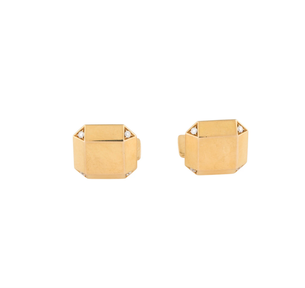 DUNHILL 18K YELLOW GOLD & DIAMOND CUFFLINKS