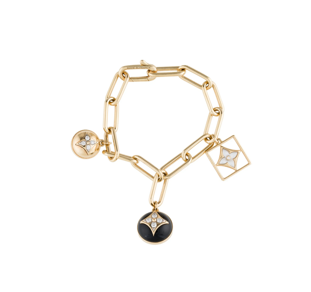 LOUIS VUITTON 18K YELLOW GOLD & DIAMONDS, MOTHER OF PEARL, OYNX BLOSSOM BRACELET