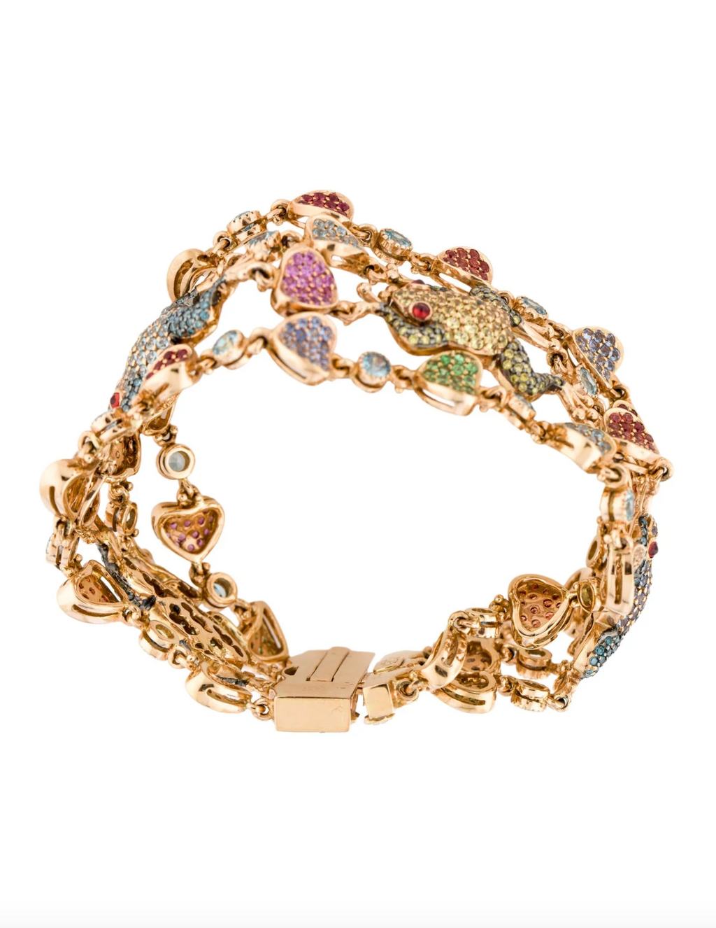 ZORAB 18K ROSE GOLD MULTISTONE FROG AND HEART ARTICULATED LINK BRACELET