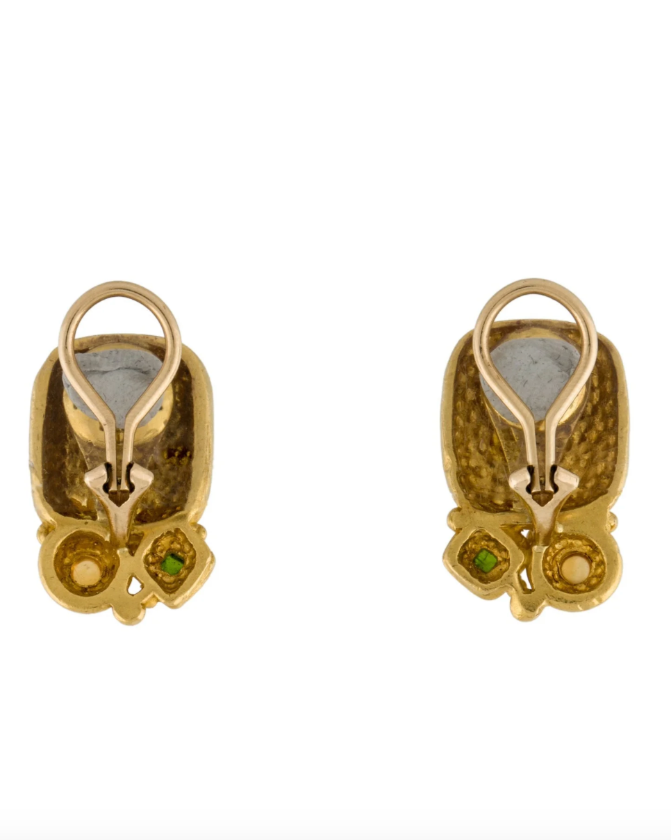 DENISE ROBERGE 22K GOLD, TOURMALINE, DIOPSIDE, CITRINE, CLIP-ON EARRINGS