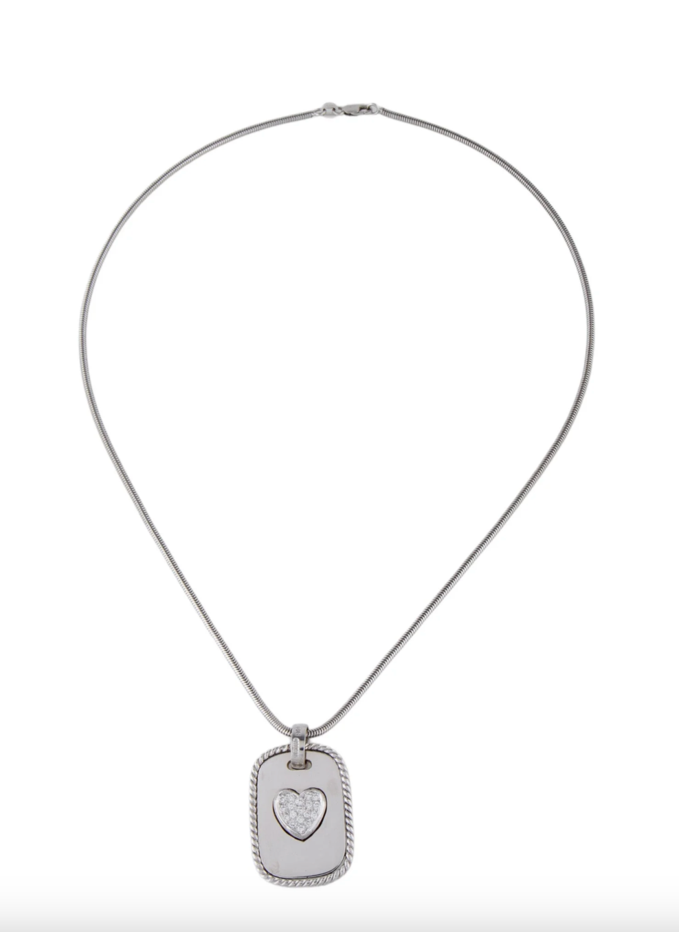 CASSIS 18K WHITE GOLD & DIAMOND HEART TAG PENDANT NECKLACE