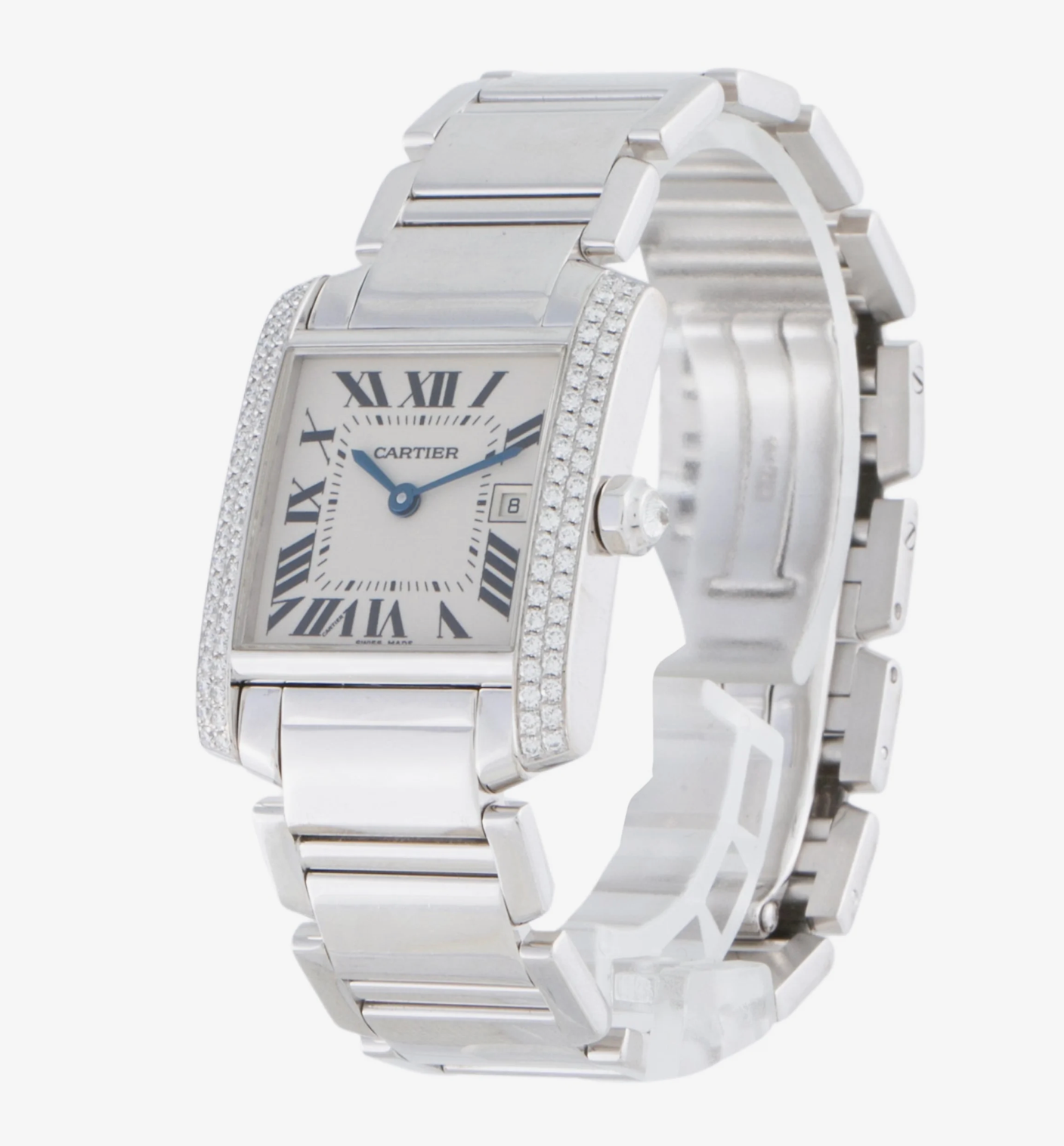 CARTIER 18K WHITE GOLD AND DIAMOND TANK FRANCAISE