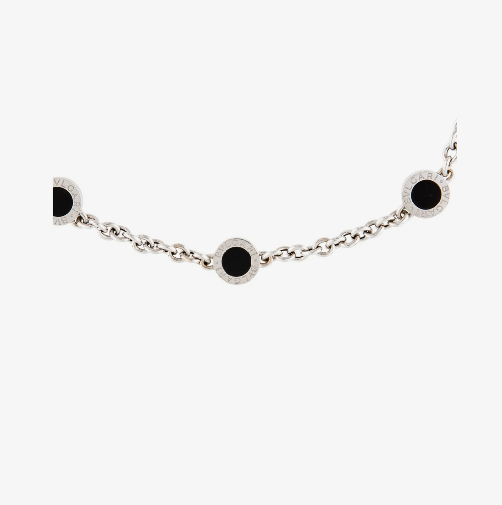 BVLGARI 18K WHITE GOLD AND BLACK OYNX STATION NECKLACE
