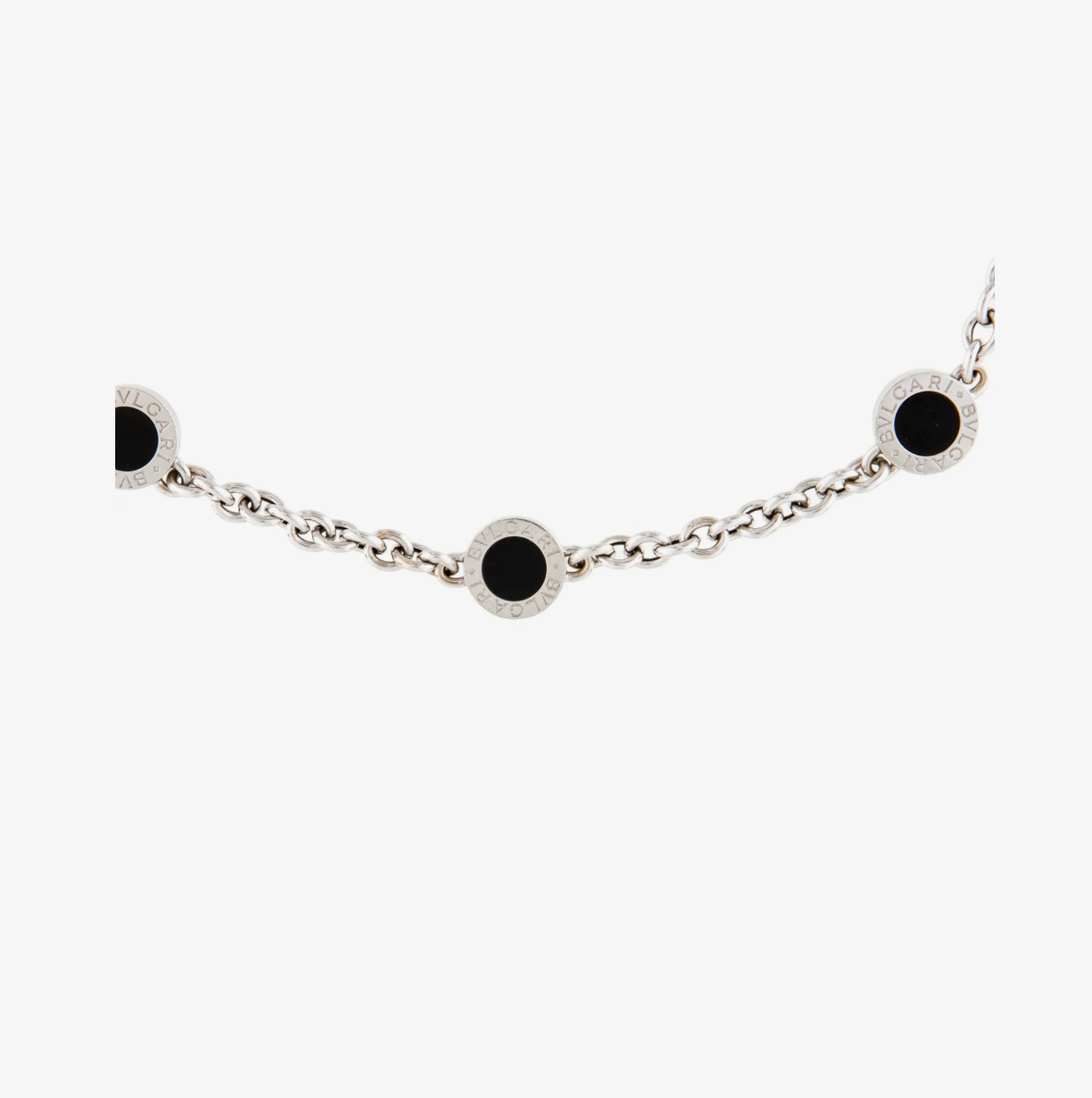 BVLGARI 18K WHITE GOLD AND BLACK OYNX STATION NECKLACE