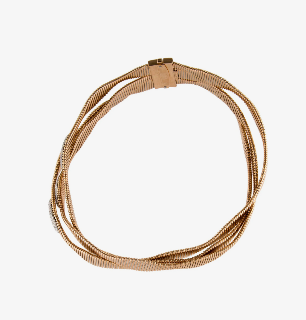 PIRANESI VINTAGE 18K ROSE GOLD AND DIAMOND DOUBLE WRAP BRACELET / CHOCKER NECKLACE