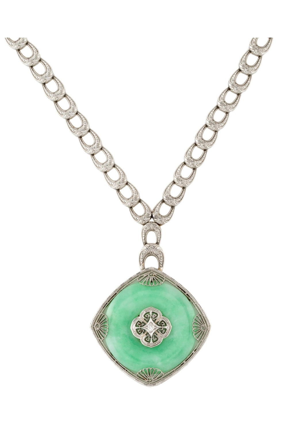 JADEITE PLATINUM & 14KT WHITE GOLD ESTATE NECKLACE