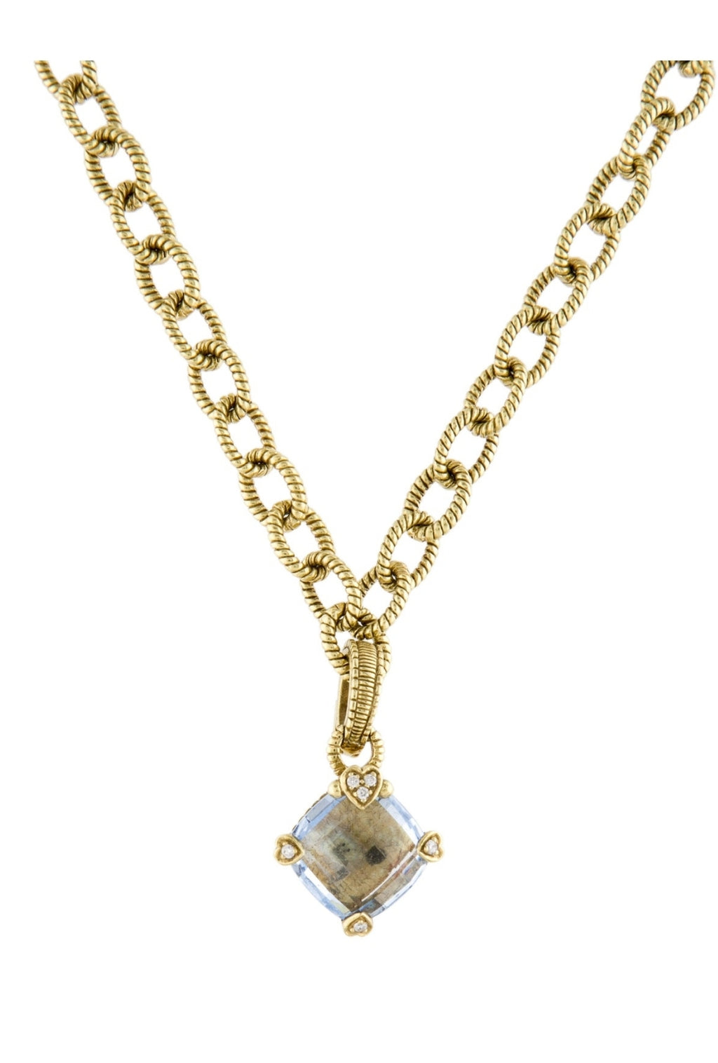 JUDITH RIPKA 18K YELLOW GOLD NECKLACE WITH DIAMOND & BLUE TOPAZ ENHANCER