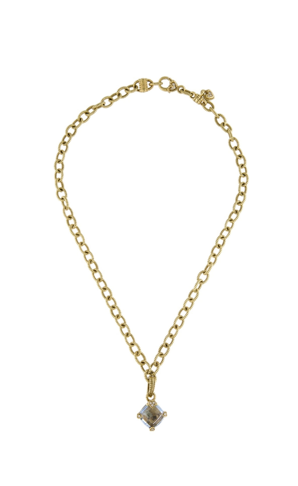 JUDITH RIPKA 18K YELLOW GOLD NECKLACE WITH DIAMOND & BLUE TOPAZ ENHANCER