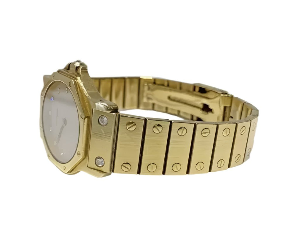 CARTIER 18K YELLOW GOLD AND DIAMOND AUTOMATIC VINTAGE SANTOS WATCH