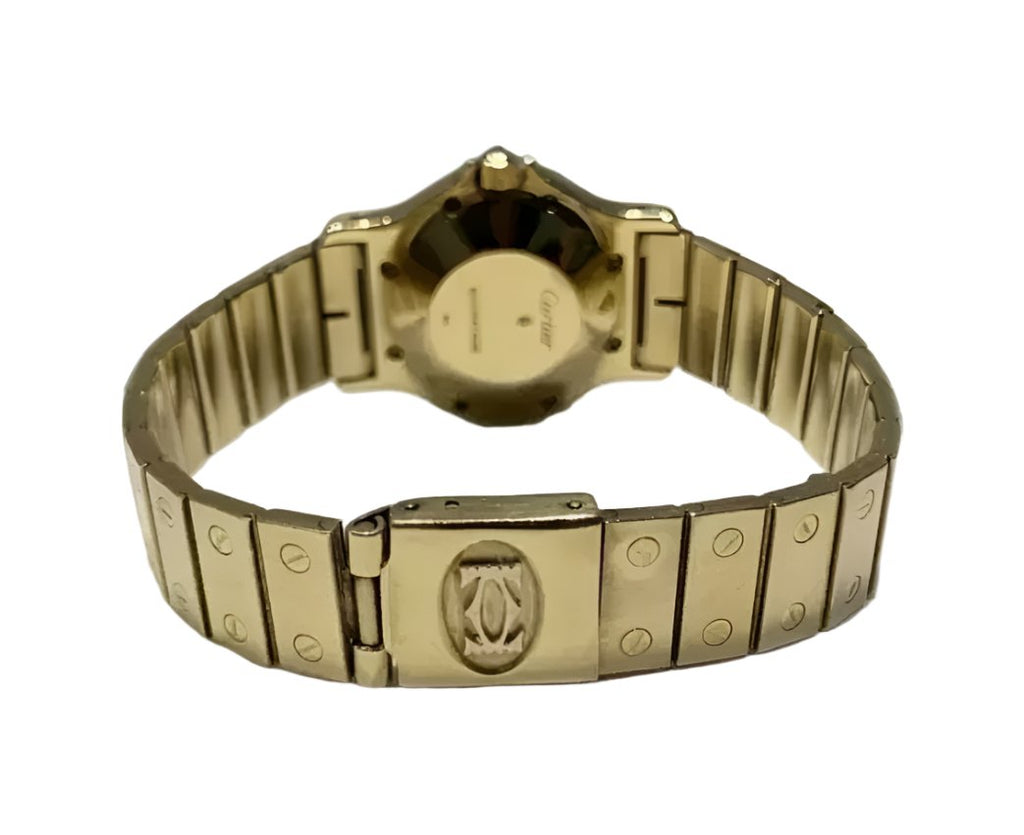 CARTIER 18K YELLOW GOLD AND DIAMOND AUTOMATIC VINTAGE SANTOS WATCH