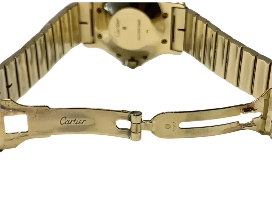 CARTIER 18K YELLOW GOLD AND DIAMOND AUTOMATIC VINTAGE SANTOS WATCH